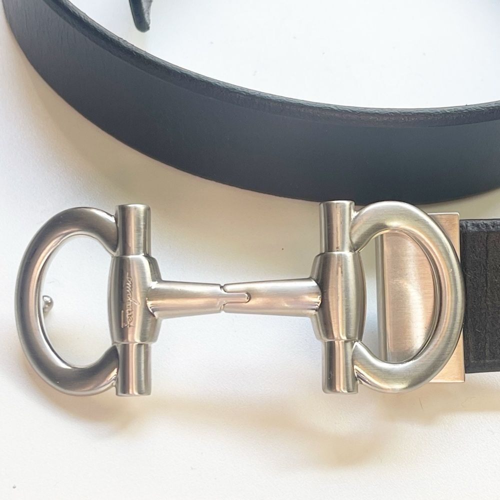 Salvatore Ferragamo leather belt with double Gancini Black Leather Belt - Picture 8 of 10